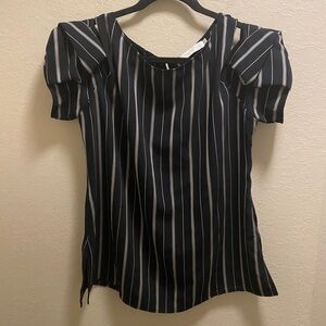 Anne Fontaine Moran Navy & Grey Striped Cold Shoulder Twist Sleeve Blouse Sz 42